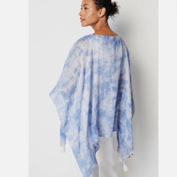 J. Jill Other - J. Jill Blue and White Cloud Tie Dyed Poncho Scarf Cover Up Flowy Boho NWT